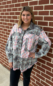 Light Teal Color Block Plaid Shirt