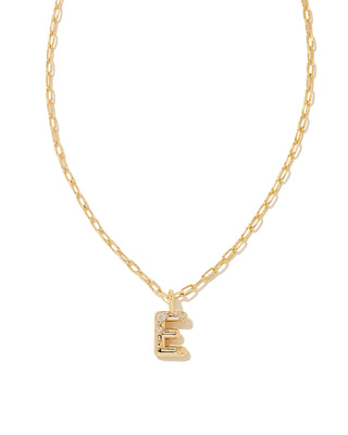 Crystal Letter E Gold Short Pendant Necklace in White Crystal