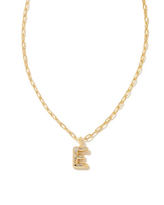 Crystal Letter E Gold Short Pendant Necklace in White Crystal