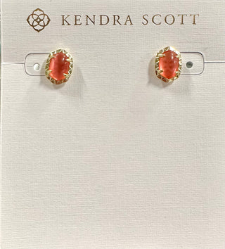 Daphne Stud Earring in Gold Coral Pink Mother of Pearl
