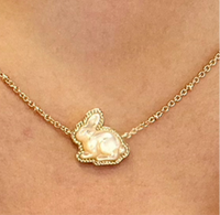 Bunny Gold Short Pendant Necklace in Taupe Mother of Pearl
