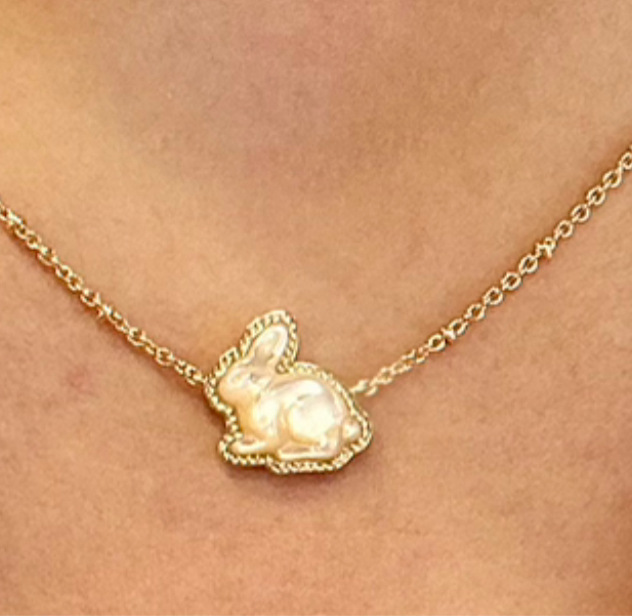 Bunny Gold Short Pendant Necklace in Taupe Mother of Pearl