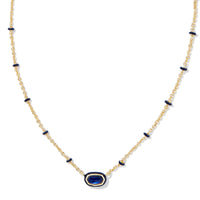 Mini Elisa Gold Enamel Frame Short Pendant Necklace in Navy Mother of Pearl