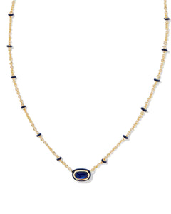 Mini Elisa Gold Enamel Frame Short Pendant Necklace in Navy Mother of Pearl