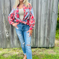 Red Color Block Plaid Shirt