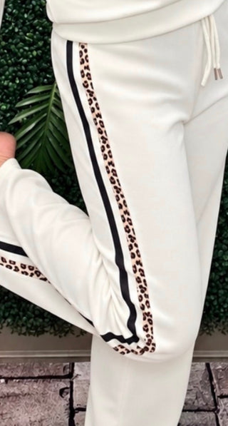 Soft Side Stripe Lounge Pant - Cream Leopard