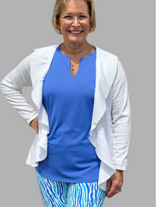 CAC7397 Ruffle Trimmed Cardigan - WHT
