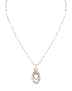 K5461-A003 - Cordão Collection - Oval With Inset Pendant Necklace - Two-Tone