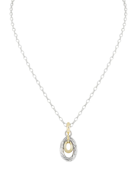 K5461-A003 - Cordão Collection - Oval With Inset Pendant Necklace - Two-Tone