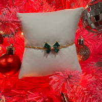 Blair Gold Bow Small Delicate Chain Bracelet in Emerald Drusy