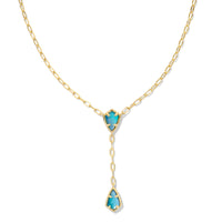 Camry Gold Y Necklace in Indigo Watercolor Illusion