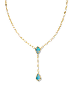 Camry Gold Y Necklace in Indigo Watercolor Illusion