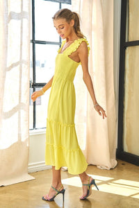 Lemon Ruffle Detail Midi Dress