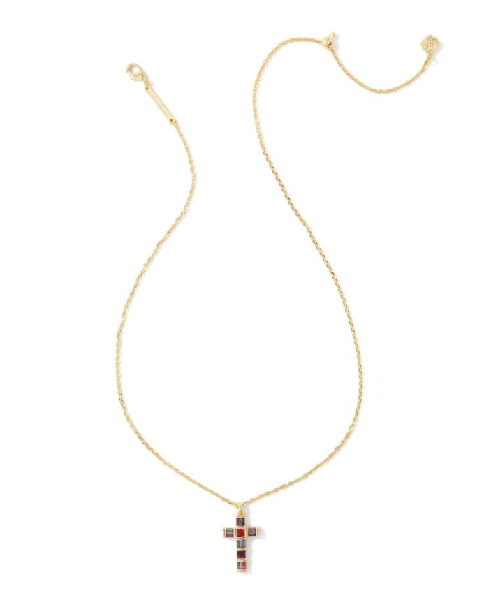 Gracie Cross Pendant Necklace Gold in Multi Mix