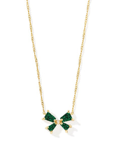 Blair Gold Bow Short Pendant Necklace in Emerald Drusy