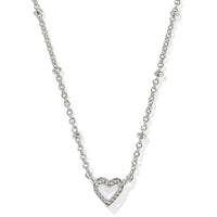 Mini Ari Heart Silver Satellite Short Pendant Necklace in Ivory Mother of Pearl