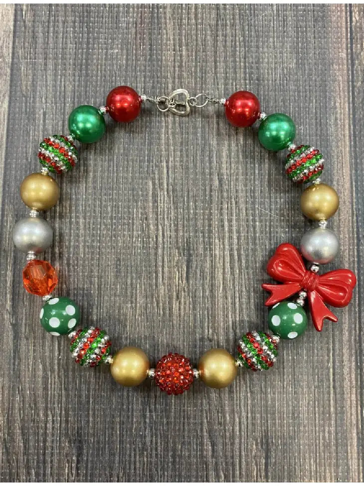 Festivite Christmas Bow Chunky Bead Necklace