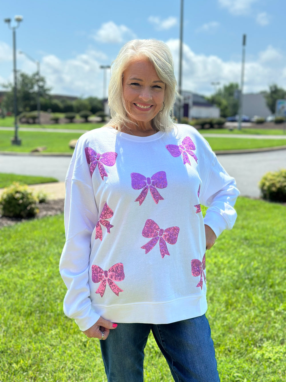 Pink Sparkle Bow Sweatshirt