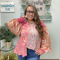 Pink Mixed Paisley Print Blouse