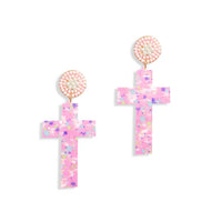 Pink Confetti Cross Earrings