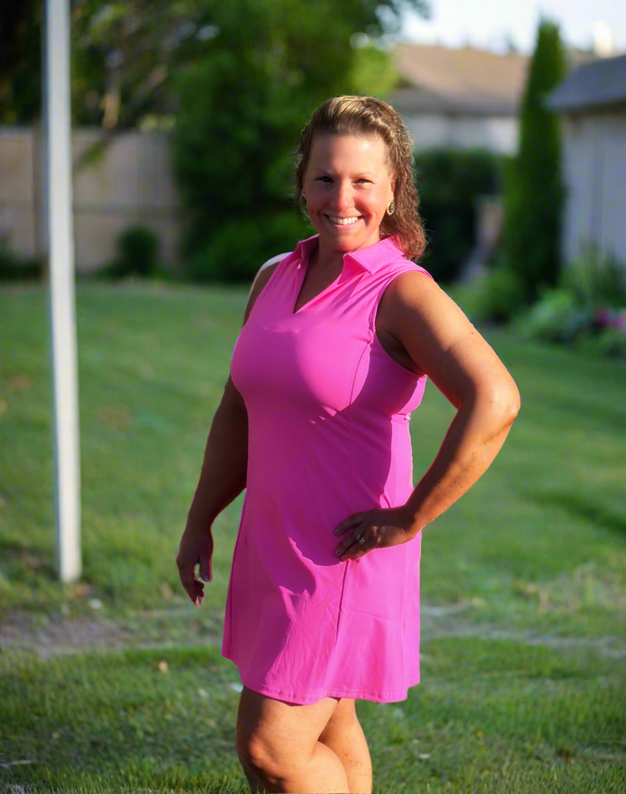 Polo Dress with Shorts - Bubble Gum Pink