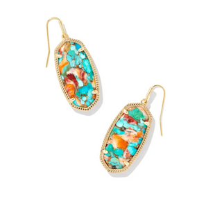 Elle Gold Drop Earrings in Bronze Veined Turquoise Red Oyster