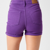 150268 Judy Blue -  HW Tummy Control Purple Shorts