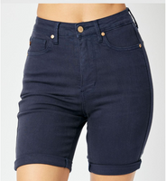 150270 Judy Blue - Navy HW Garment Dyed Tummy Control Bermuda Shorts
