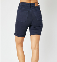 150270 Judy Blue - Navy HW Garment Dyed Tummy Control Bermuda Shorts
