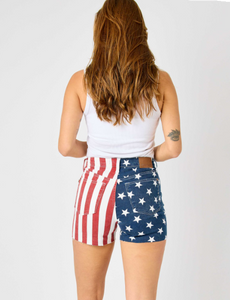 150273 Judy Blue - HW Americana Flag Fray Hem Shorts