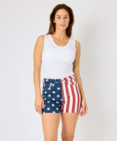 150273 Judy Blue - HW Americana Flag Fray Hem Shorts

