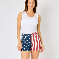 150273 Judy Blue - HW Americana Flag Fray Hem Shorts