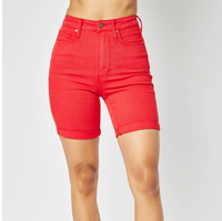 150279 Judy Blue - Hi-Waist Tummy Control Bermuda Shorts - Red
