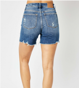 15253 Judy Blue - Mid Rise Hi-Lo Shorts