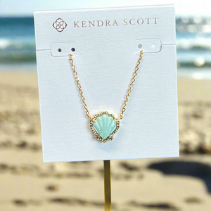 9608863963 Brynne Shell Pendant Necklace Gold in Sea Green Chrysocolla