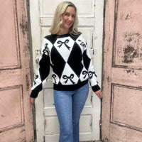 Black Bow Rhombus Sweater