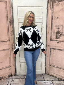 Black Bow Rhombus Sweater