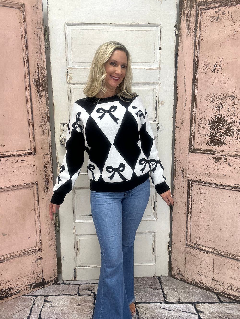 Black Bow Rhombus Sweater