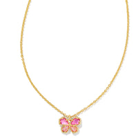 9608865953 Mae Gold Butterfly Short Pendant Necklace in Azalea Pink MIx