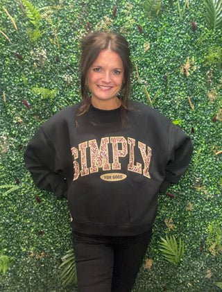 Simply For Good Embrodiered Crew - Black Leopard