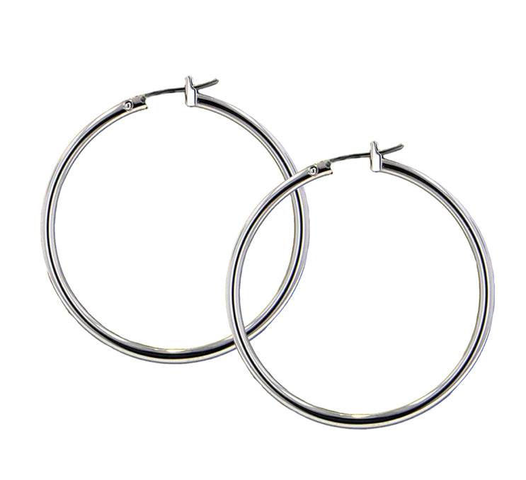 G3227-R000 Small, G3228-R000 Large - Rhodium Hoop Earrings