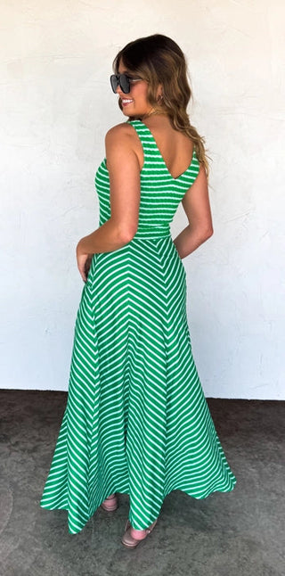 Green Sleeveless Stripe Maxi Dress