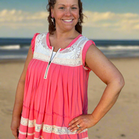 Watermelon Pink Sleeveless Top with Lace Detail