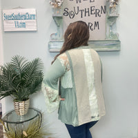 Olive Ribbed Lace Cardigan