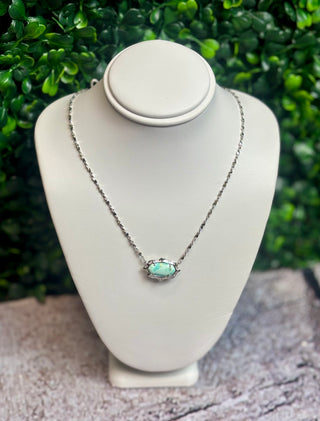 Elisa Scallop Frame Silver Pendant Necklace Sea Green