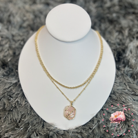 9608867278 Daphne Coral Frame Multi Strand Necklace Gold in Rose Quartz