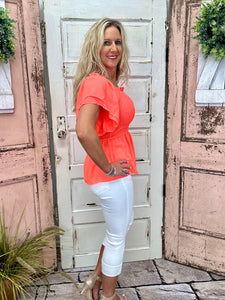 Ryan Ruffle Top - Coral