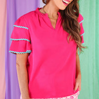 Carissa Ric Rac Top - Hot Pink/Turquoise