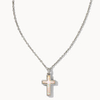 Cross Rhodium Pendant Necklace in White Kyocera Opal