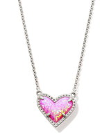 Ari Heart Short Pendant Necklace Rhodium Bubblegum Pink Opal
